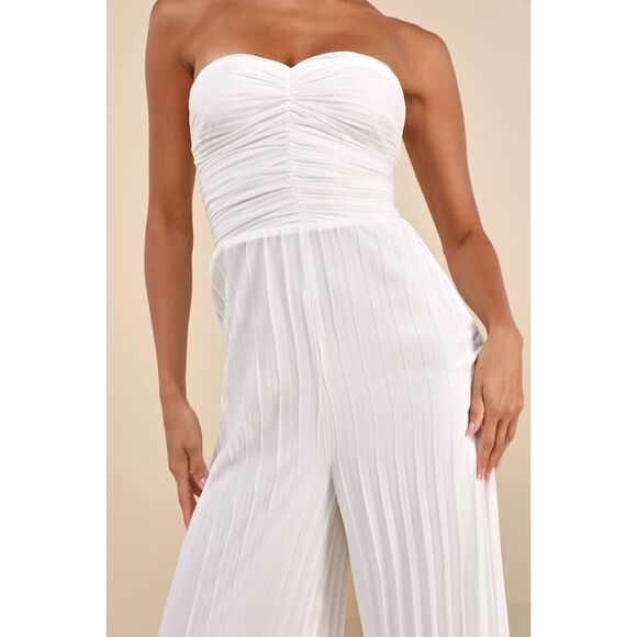 Lulus Certainly Charming White Pleated Strapless Wide-Leg Jumpsuit - Picture 2 of 11